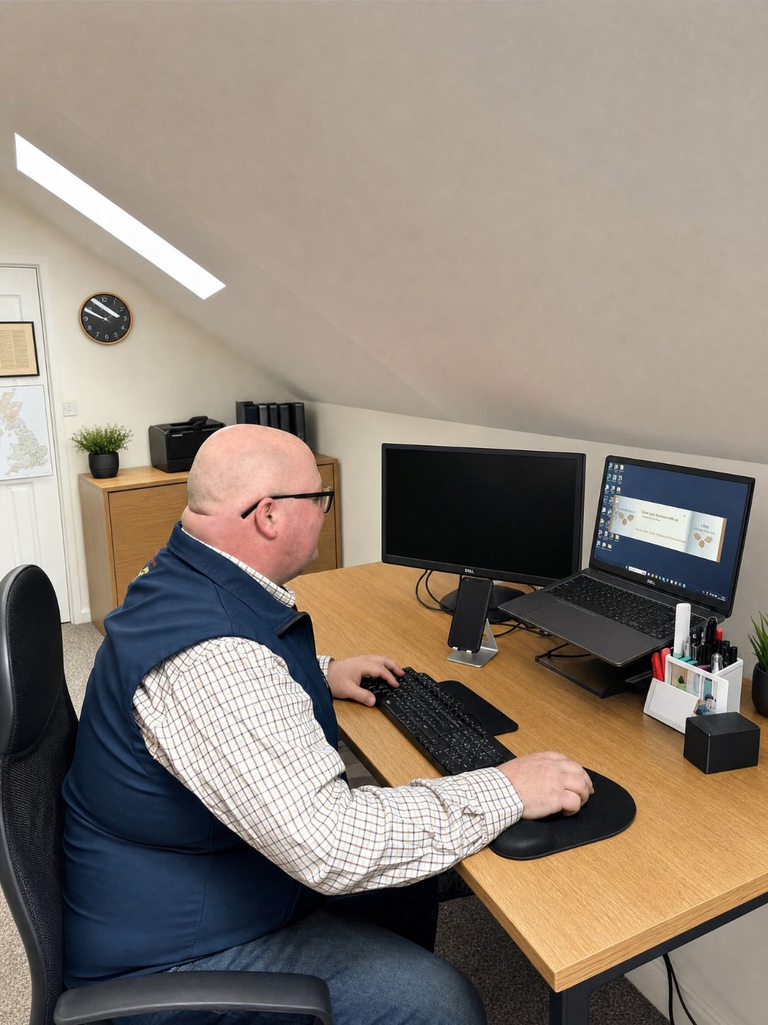 Darrell-James Martin at his desk in the DMJF office